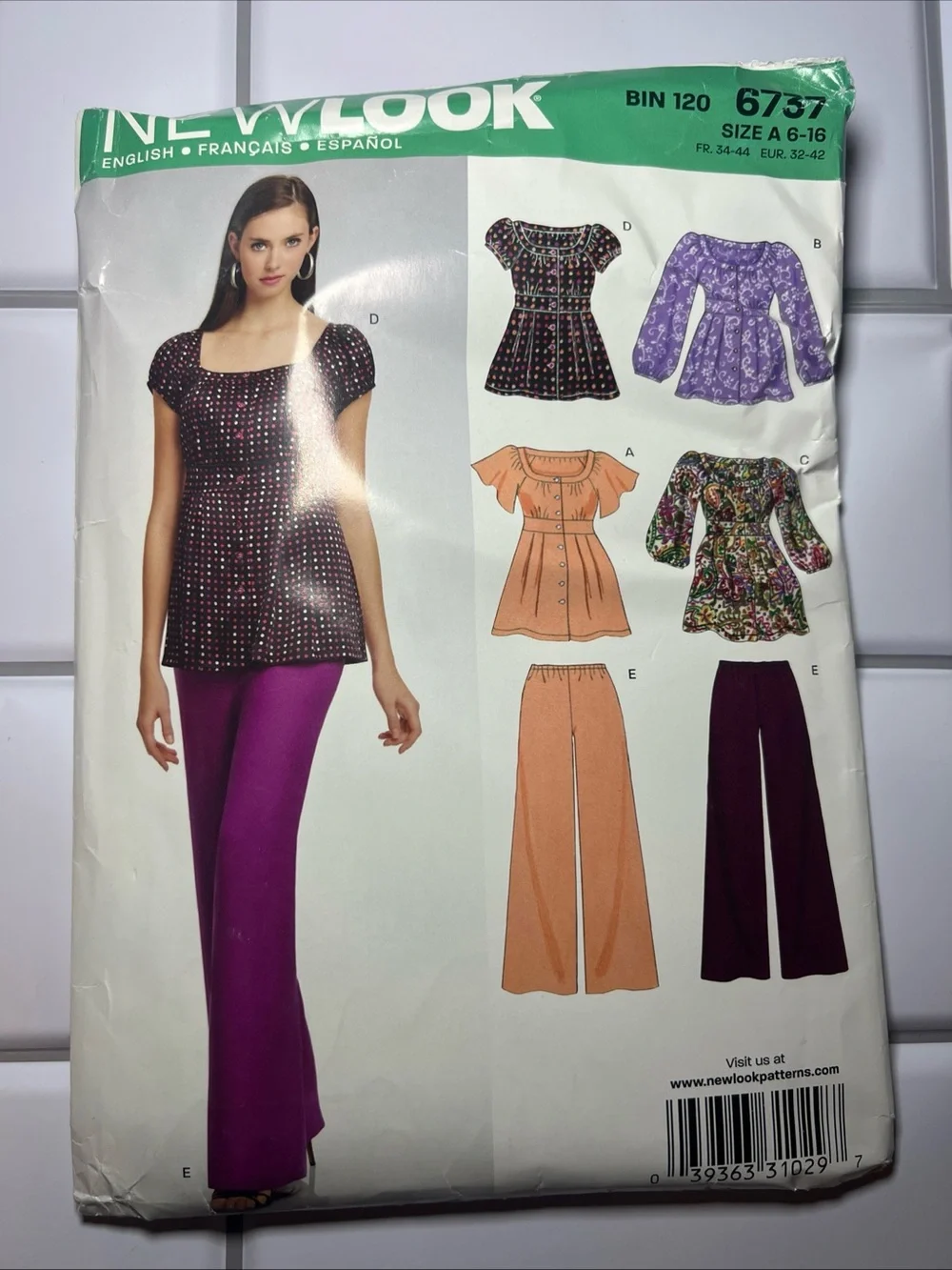New Look Pattern 6737 Tunic Top & Wide Leg Pants in Plum and Black Size A